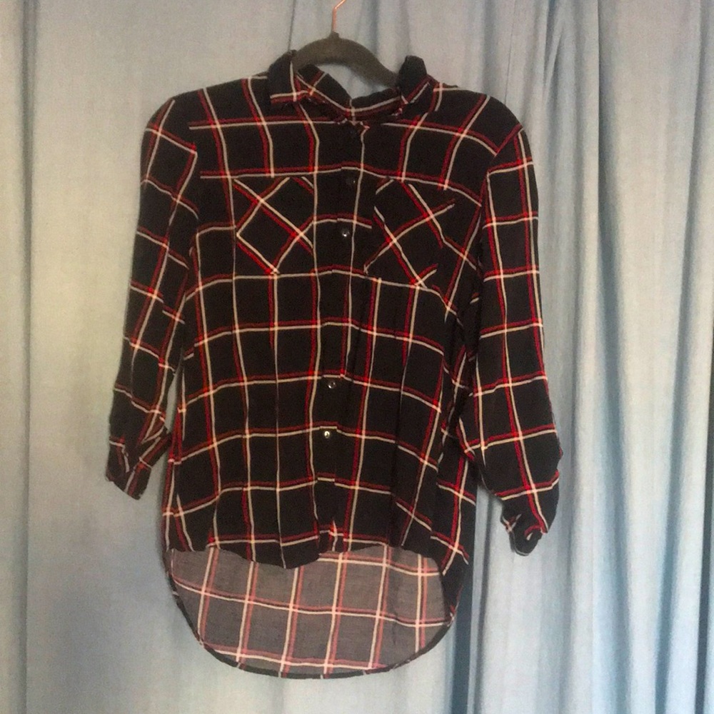 Medium Red/white striped navy blue flannel